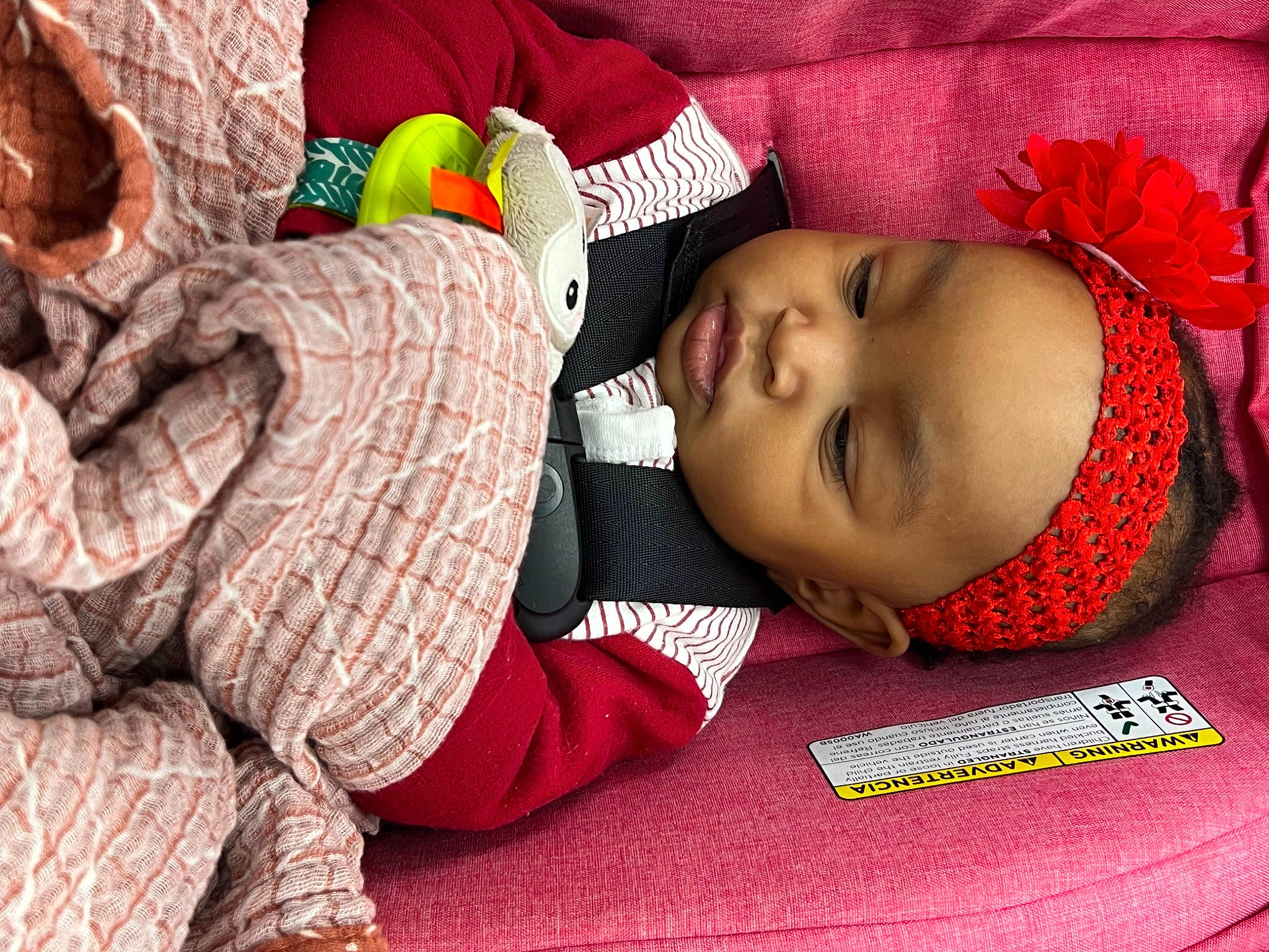 Kenna joined the competition — help win amazing prizes! arm, baby, baby_toddler_clothing, carmine, cheek, child, comfort, eye, happy, head, headwear, human_body, linens, nose, pattern, person, red, skin, sleeve, smile