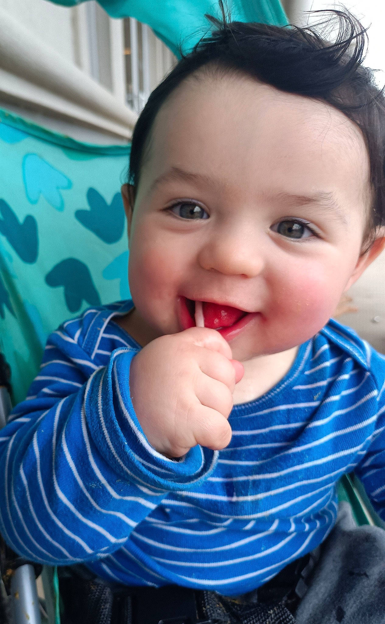 John is registered to the contest to win money with this photo: baby, baby_toddler_clothing, blue, cheek, chin, cool, eye, eyebrow, eyelash, gesture, hairstyle, happy, head, iris, joy, lip, mouth, nose, person, skin