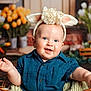baby, infant, bunny_ears, headband, blue_shirt, wicker_basket, smile, chubby_cheeks, portrait, studio_photo, tulips, flowers, props, blanket, cute, happy, eyes, sitting, spring, indoor