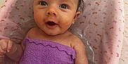 Nova joined the competition — help win amazing prizes! baby, infant, bath, purple_towel, pink_bathtub_seat, water, wet_hair, cute, child, skin, expression, small_baby, sitting, indoors, face, looking_up, wrapped, soft, comfort, adorable