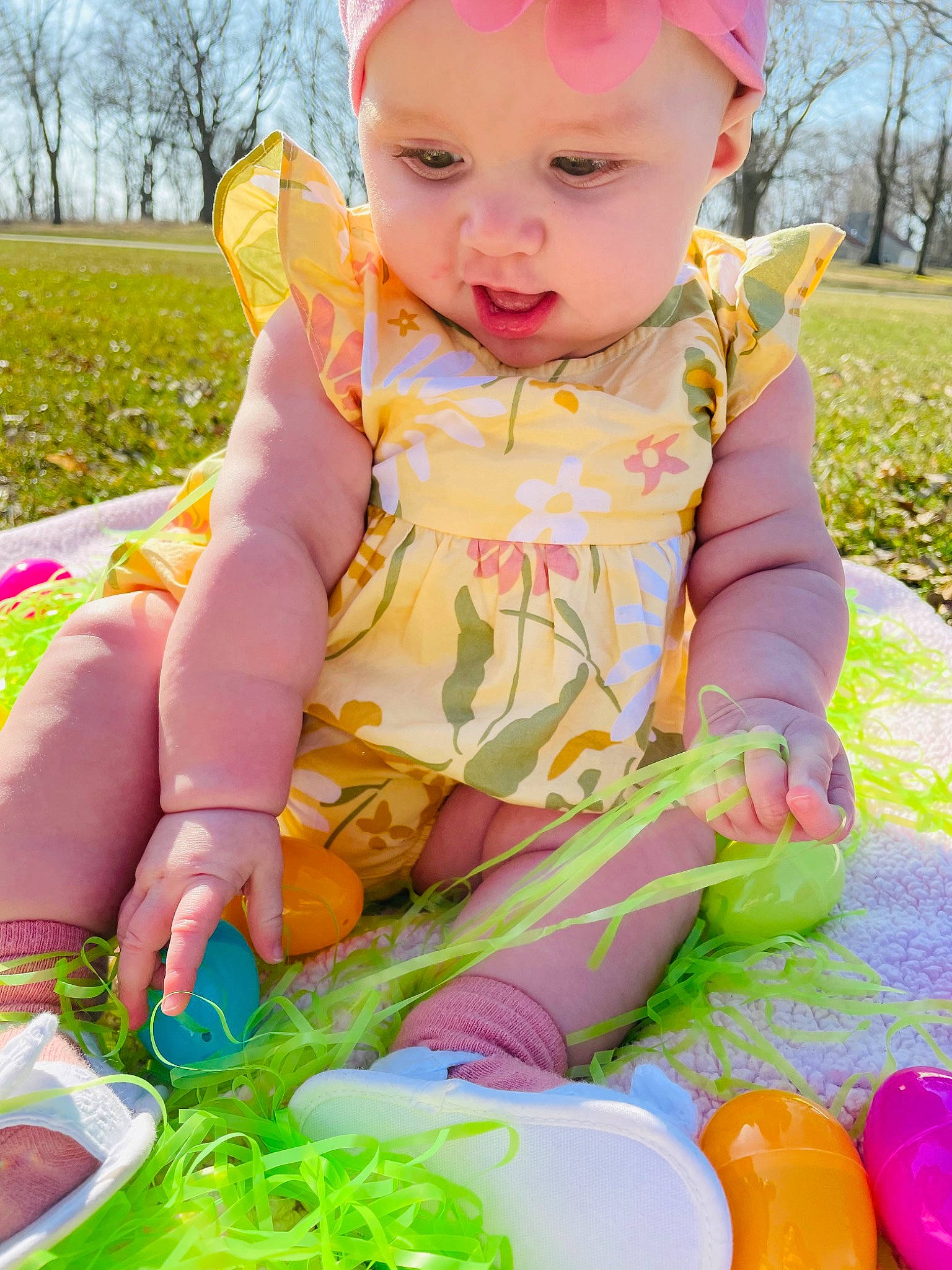 Meredith is registered to the contest to win money with this photo: baby, baby_toddler_clothing, beauty, botany, child, fun, grass, green, happy, headwear, leisure, people, people_in_nature, person, pink, plant, skin, sky, summer, toddler