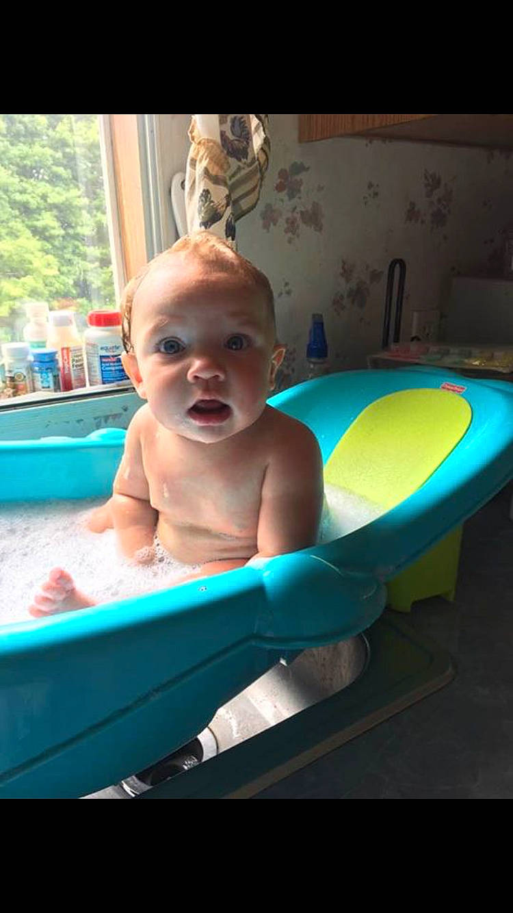 Ashlynne joined the competition — help win amazing prizes! baby, baby_bathing, baby_products, bathing, bathroom, bathtub, chest, child, flooring, fluid, fun, leisure, person, personal_care, plumbing, plumbing_fixture, recreation, room, smile, toddler