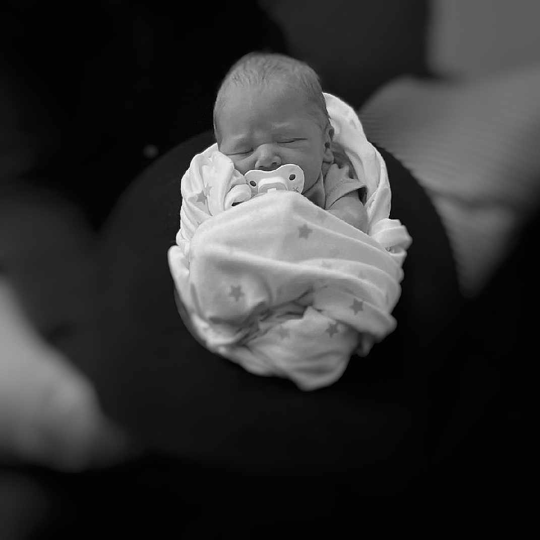 Ellija joined the competition — help win amazing prizes! baby, black_and_white, blanket, child, cozy, cute, indoors, infant, newborn, pacifier, peaceful, portrait, resting, sleeping, soft_focus, star_pattern, swaddled, tender, wrapped, young
