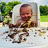 Gypsy joined the competition — help win amazing prizes! adult, cake, child, chocolate, daytime, face, food, greenery, hands, happy, hat, high_chair, messy, nature, outdoor, smile, summer, sunglasses, table, toddler
