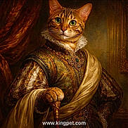 Cyber joined the competition — help win amazing prizes! cat, portrait, regal, royalty, costume, renaissance, jewelry, cane, paw, feline, digital_art, ornate, clothing, historical_style, luxury, fabric, drapery, green_eyes, animal, humor