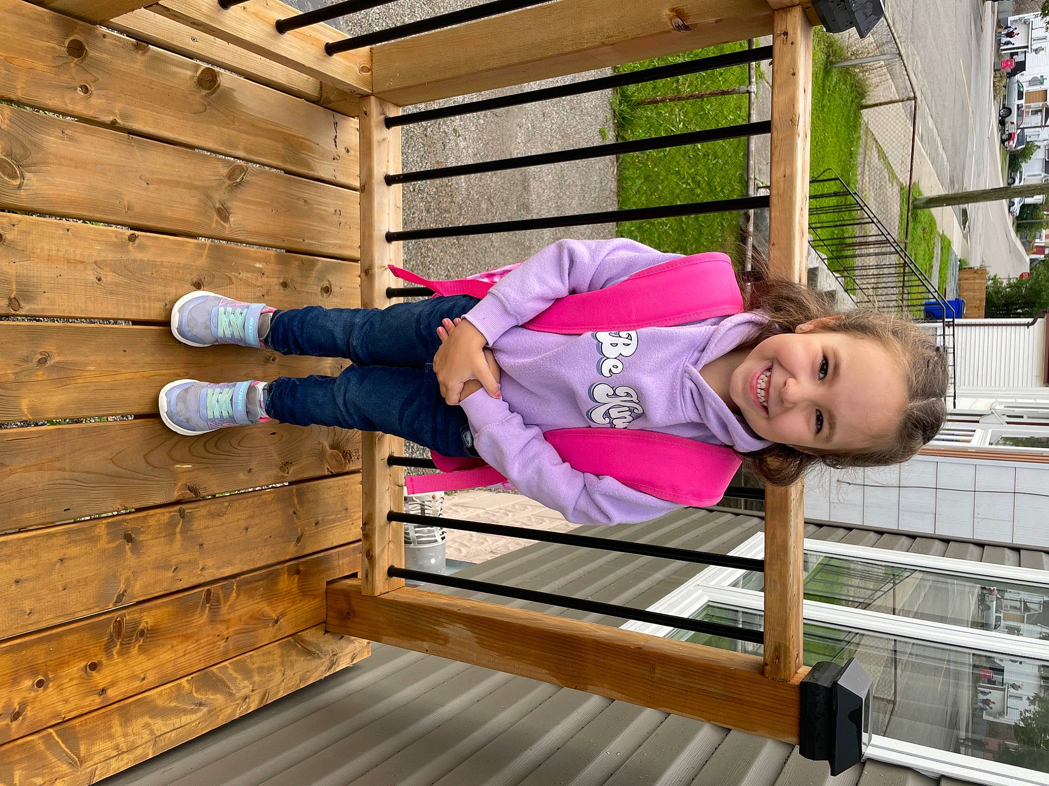Talia-rose is registered to the contest to win money with this photo: baby_toddler_clothing, building, child, fun, handrail, happy, hardwood, hat, house, joy, leisure, lumber, person, plank, plant, sleeve, smile, thigh, toddler, varnish