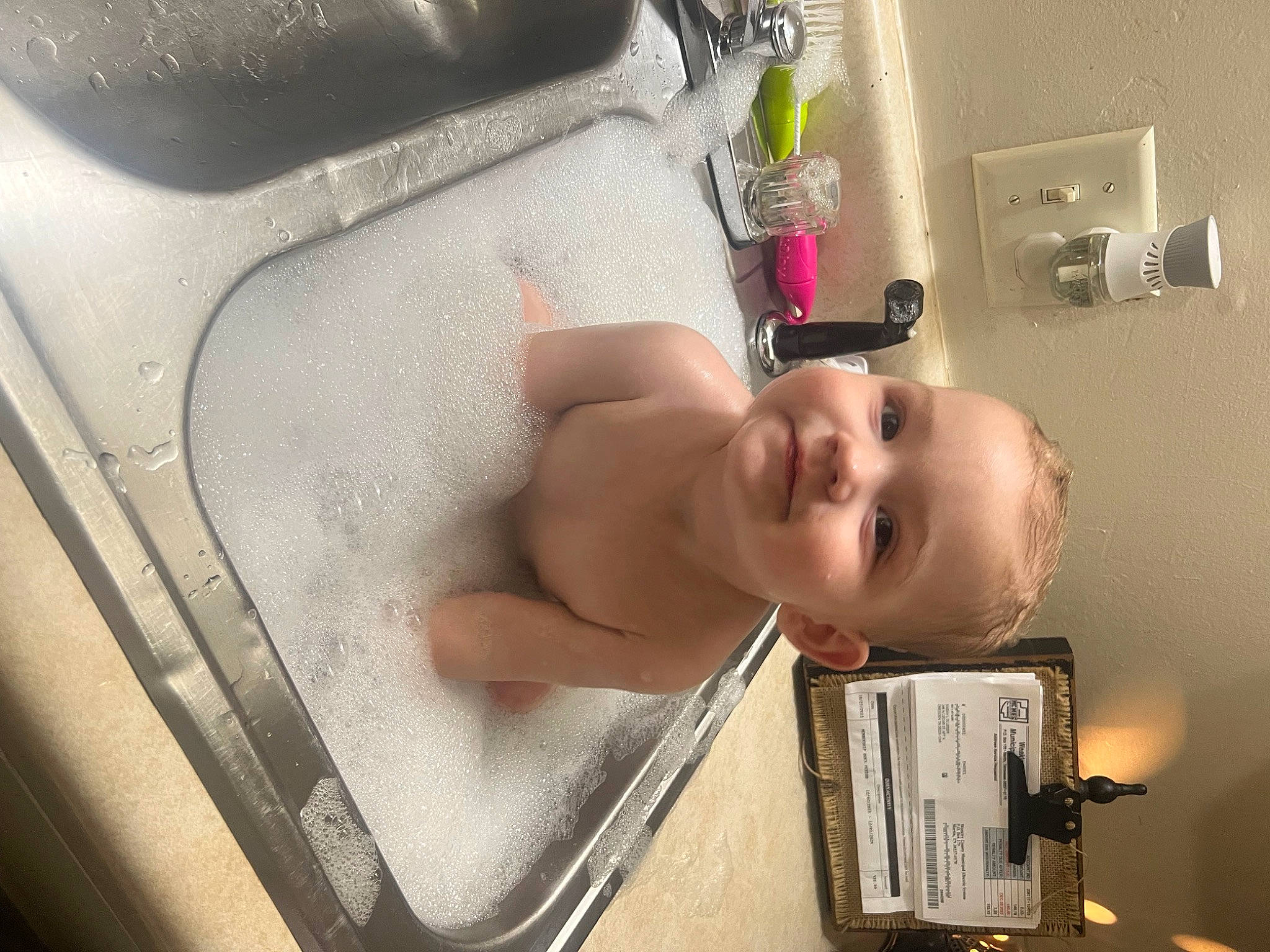 Kimber is registered to the contest to win money with this photo: abdomen, baby, baby_products, barechested, bathing, bathroom, chest, child, comfort, eyebrow, gas, happy, house, joy, major_appliance, mouth, person, plumbing, plumbing_fixture, room