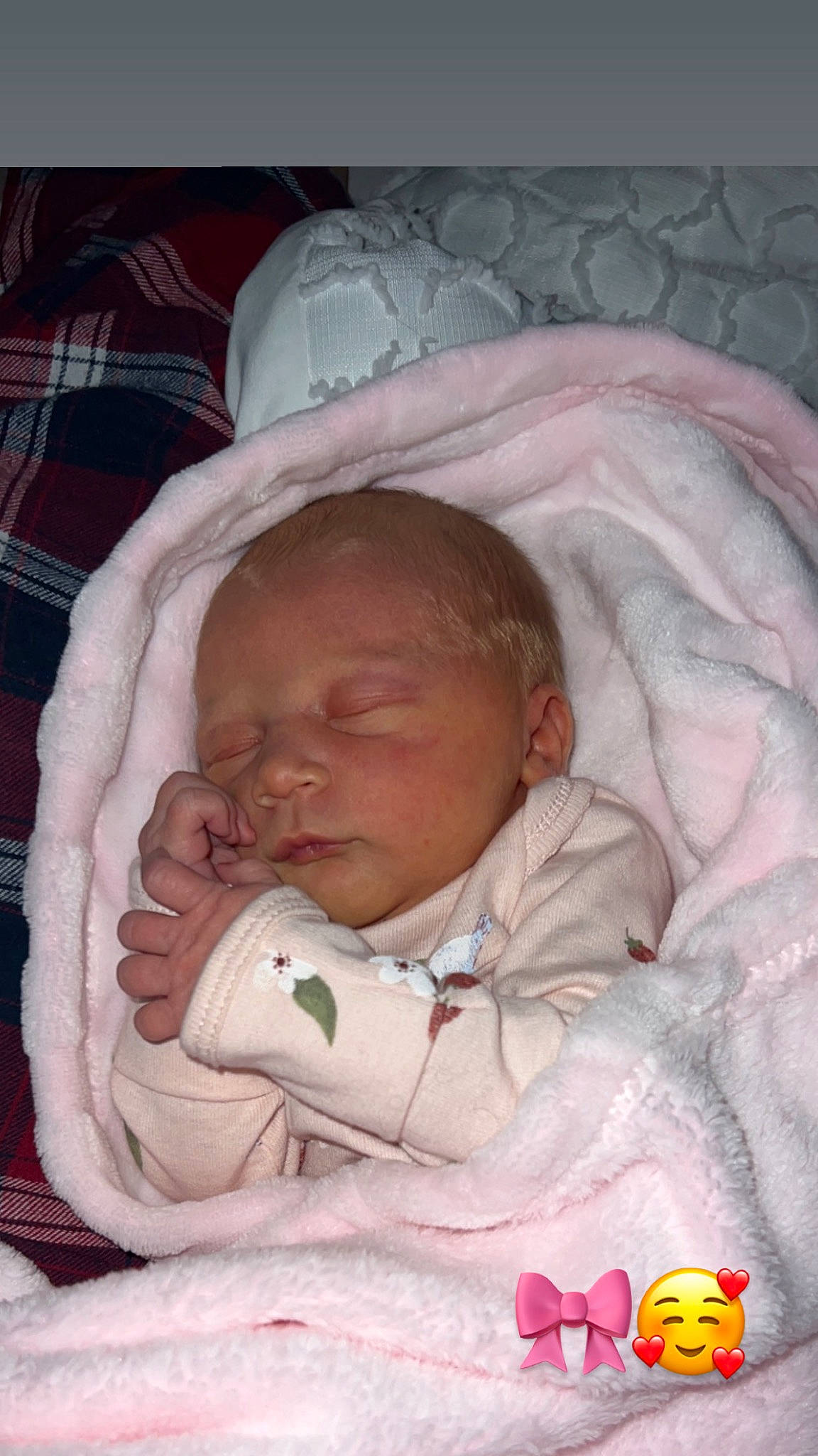 Kinsley is registered to the contest to win money with this photo: baby, baby_sleeping, baby_toddler_clothing, cheek, chin, comfort, eye, face, hand, head, human_body, infant_bed, mouth, nose, person, pink, product, skin, tartan, textile