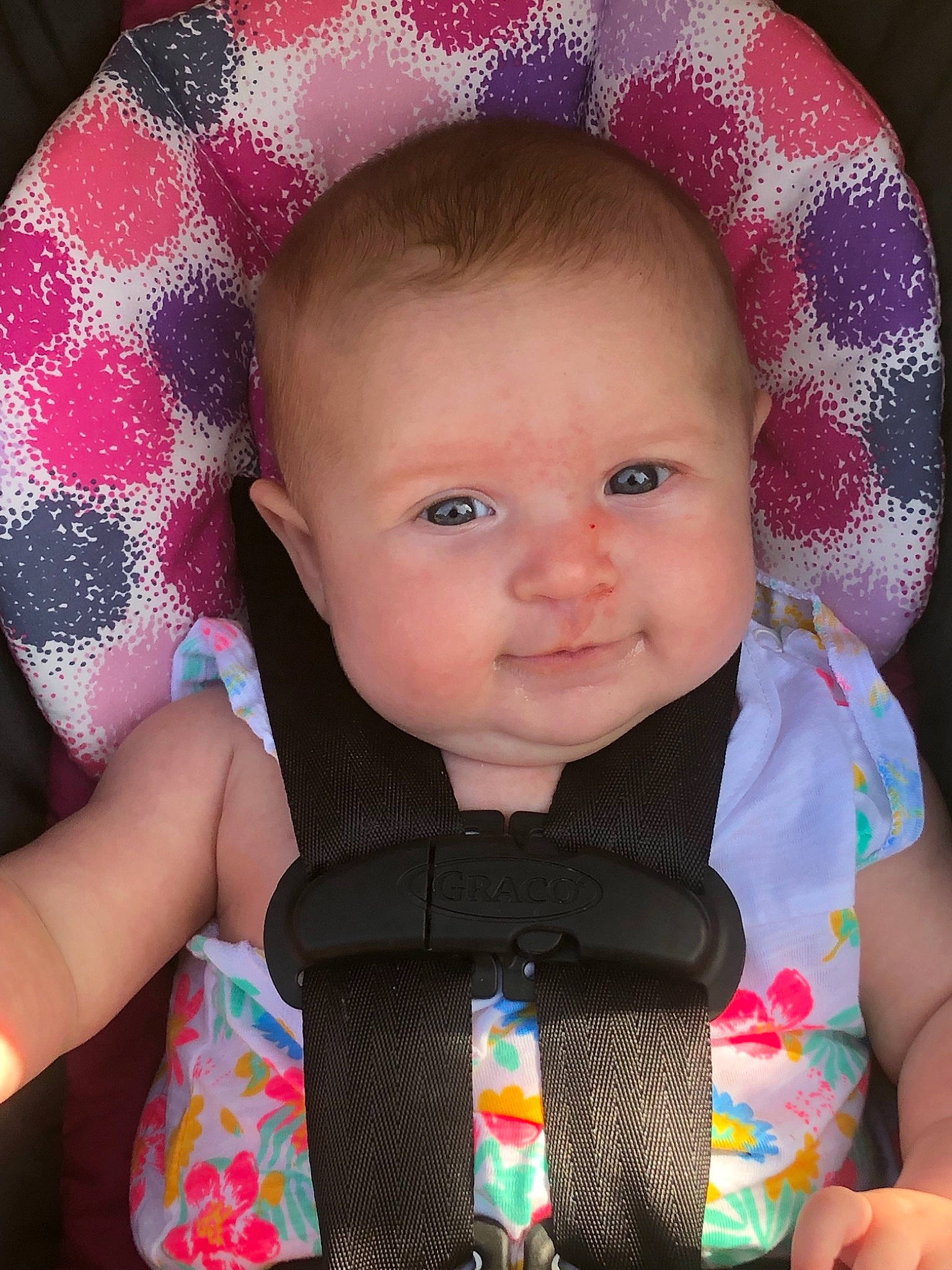 Olivia joined the competition — help win amazing prizes! baby, baby_in_car_seat, baby_products, baby_toddler_clothing, beauty, car_seat, cheek, child, eye, face, head, iris, lip, neck, person, pink, product, skin, toddler