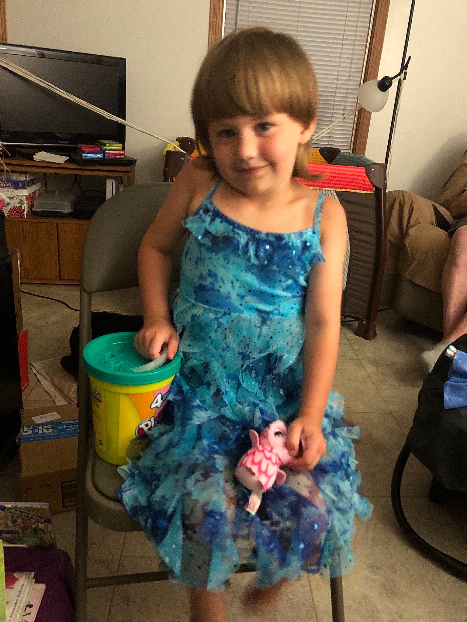 Hailee joined the competition — help win amazing prizes! chair, child, dress, joy, leg, person, play, toddler