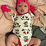 Irelynn is registered to the contest to win money with this photo: baby, bed, blanket, clothing, cute, expression, footwear, headband, infant, lying_down, mickey_mouse, minnie_mouse, mittens, onesie, person, pink, playful, sock, soft, tongue_out