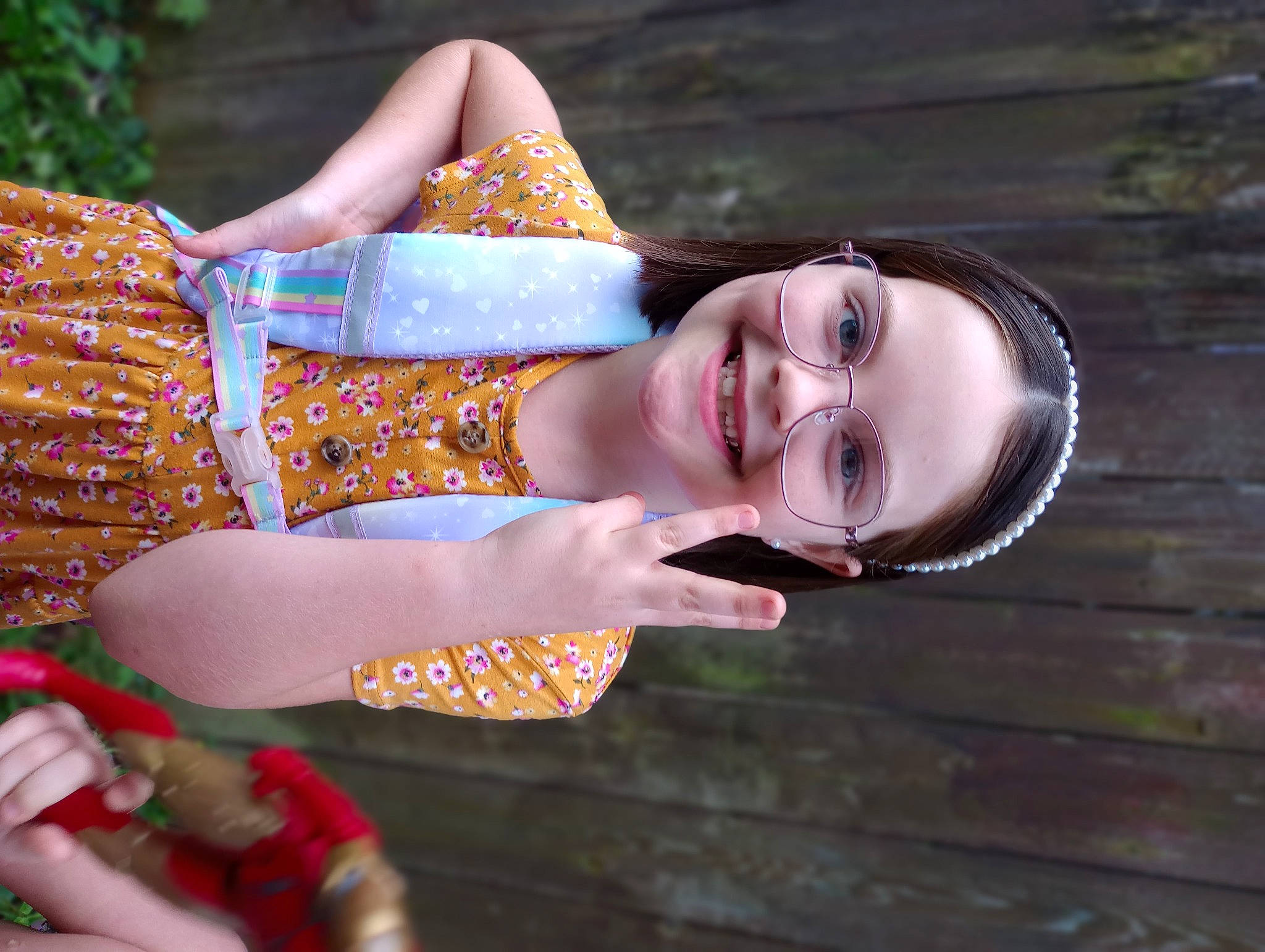 Arabella joined the competition — help win amazing prizes! beauty, eyewear, fawn, flash_photography, fun, grass, happy, joy, leisure, orange, pattern, people_in_nature, person, pink, plant, skin, smile, thigh, tree, trunk