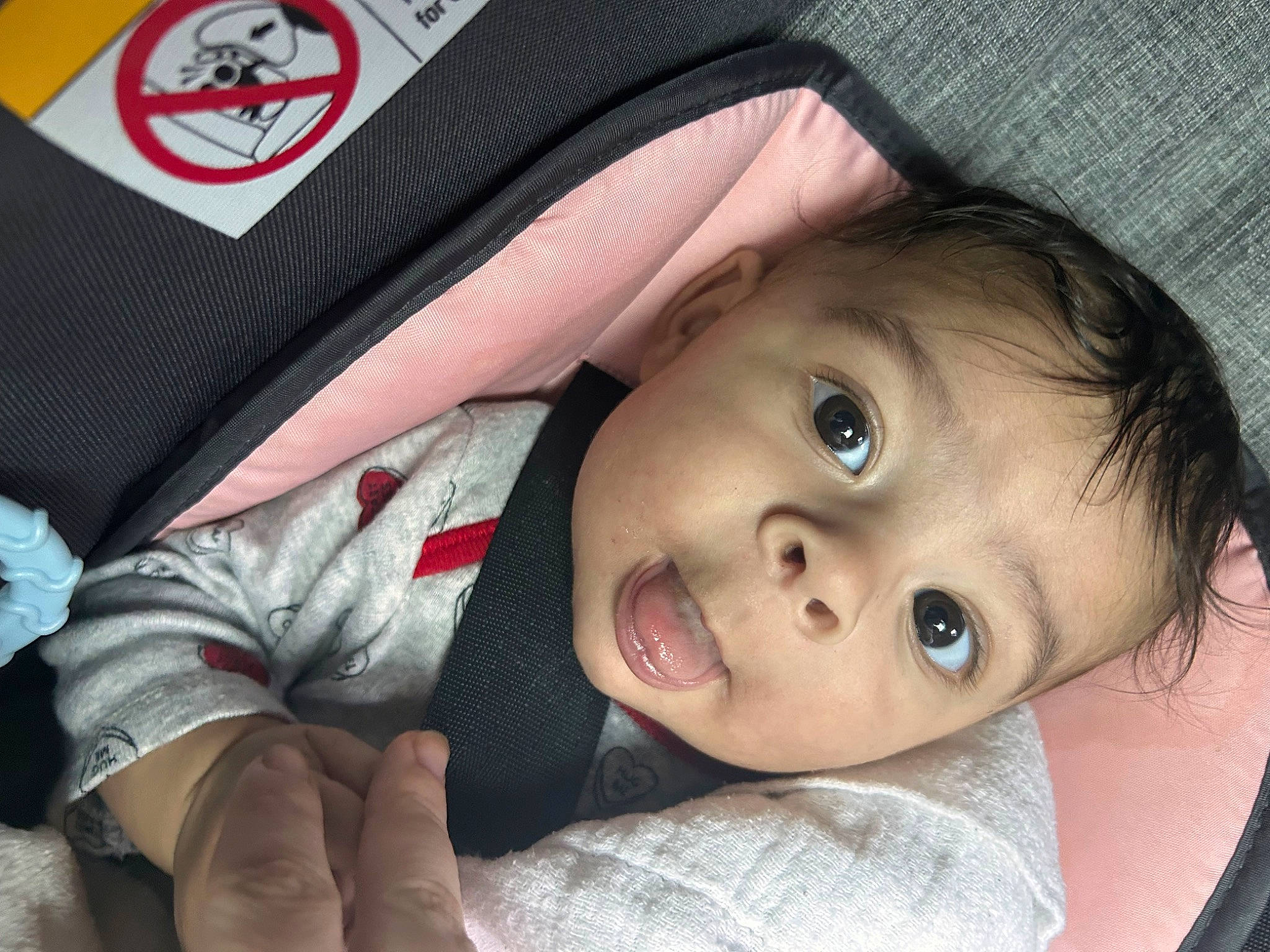 Haven joined the competition — help win amazing prizes! baby, baby_toddler_clothing, cap, carmine, cheek, child, comfort, eyelash, fashion_accessory, finger, gesture, happy, lip, logo, mouth, nose, person, sitting, skin, sleeve