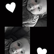 Inaya a rejoint le concours — aidez-le/la à gagner de superbes lots ! baby, infant, child, face, eyes, eyelashes, portrait, black_and_white, blanket, clothing, collage, heart_shape, cute, close_up, smile, seat, infantwear, soft_texture, two_photos, car_seat