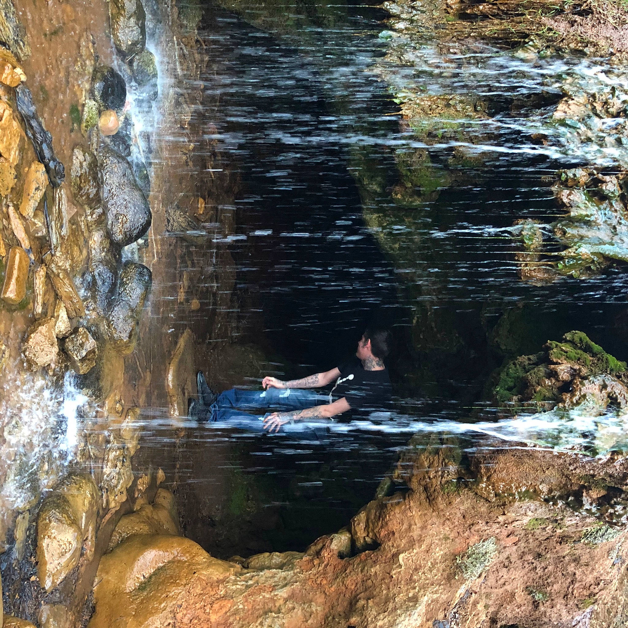 Joyce is registered to the contest to win money with this photo: creek, formation, geology, mineral_spring, person, reflection, rock, spring, state_park, stream, water, water_resources, watercourse
