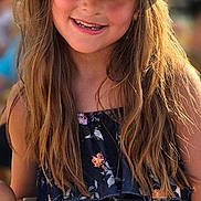Charlotte participe au concours pour gagner de l'argent avec cette photo : child, girl, smiling, hat, straw_hat, long_hair, floral_dress, outdoor, sunlight, portrait, happy, fashion, summer, casual_clothing, face, person, cute, natural_light, closeup, young