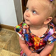 Cora joined the competition — help win amazing prizes! accessories, baby, bodypart, child, clothing, costume, cutlery, door, dress, face, female, girl, head, person, photography, portrait, purple, sitting, spoon, t_shirt