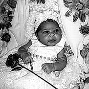 Jasanii Rose joined the competition — help win amazing prizes! baby, infant, flower, dress, headband, lace, portrait, black_and_white, flower_petals, artificial_flowers, hand, feet, bracelet, cute, lying_down, fabric, soft_texture, close_up, adorable, child