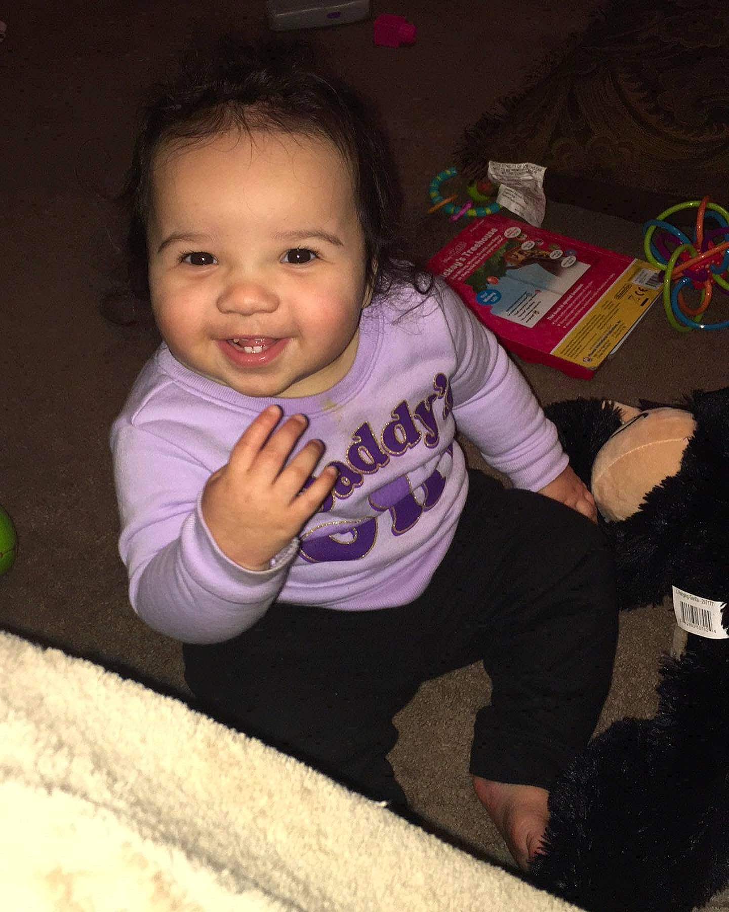 Kamryn joined the competition — help win amazing prizes! arm, baby, baby_toddler_clothing, cheek, cool, facial_expression, finger, flooring, fun, happy, head, iris, joy, nose, person, pink, product, sleeve, smile, t_shirt