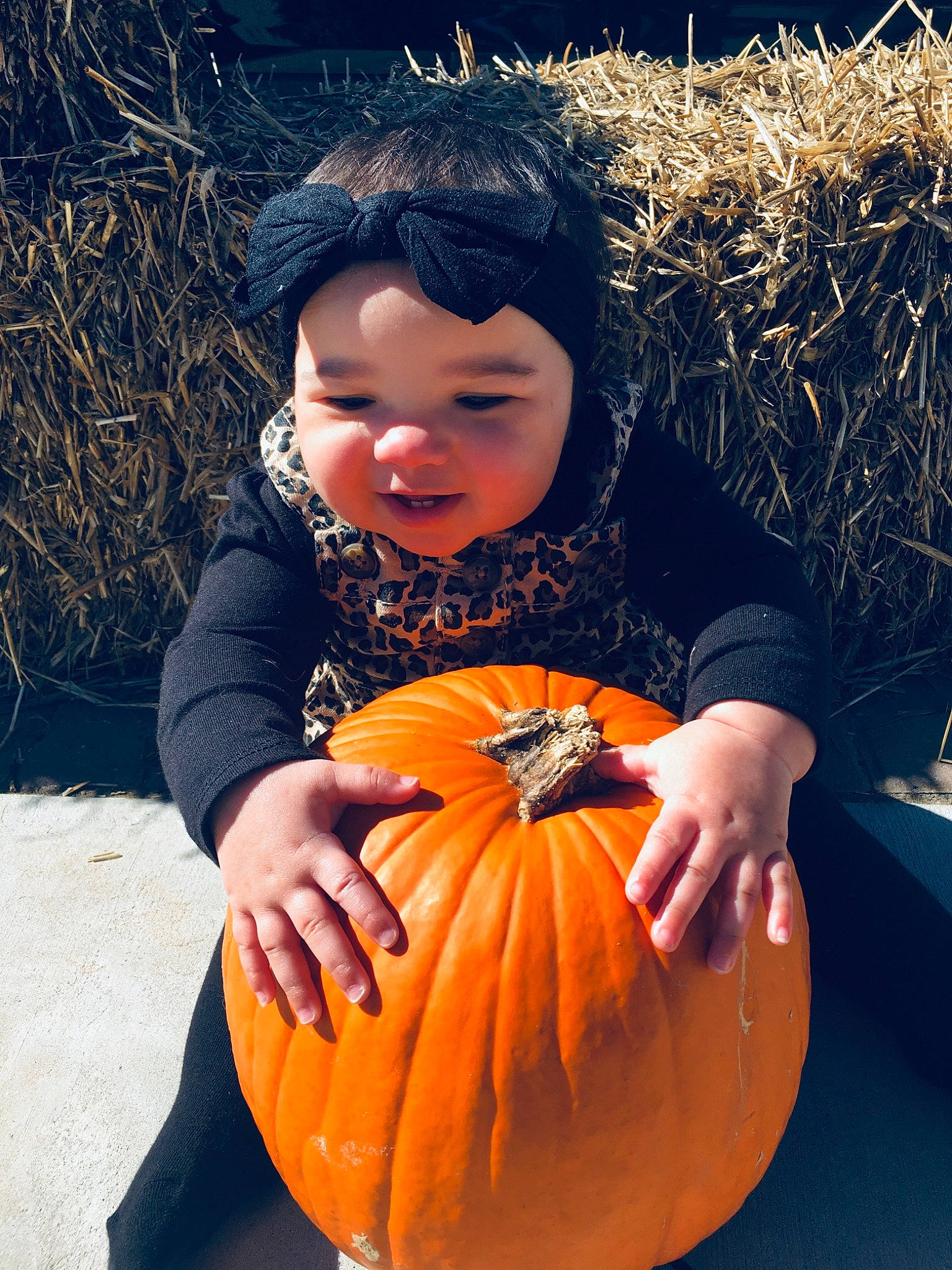 Kamryn joined the competition — help win amazing prizes! baby_toddler_clothing, beauty, calabaza, cucurbita, eye, gourd, grass, hand, happy, head, headwear, human_body, natural_foods, people, people_in_nature, person, plant, pumpkin, squash, toddler