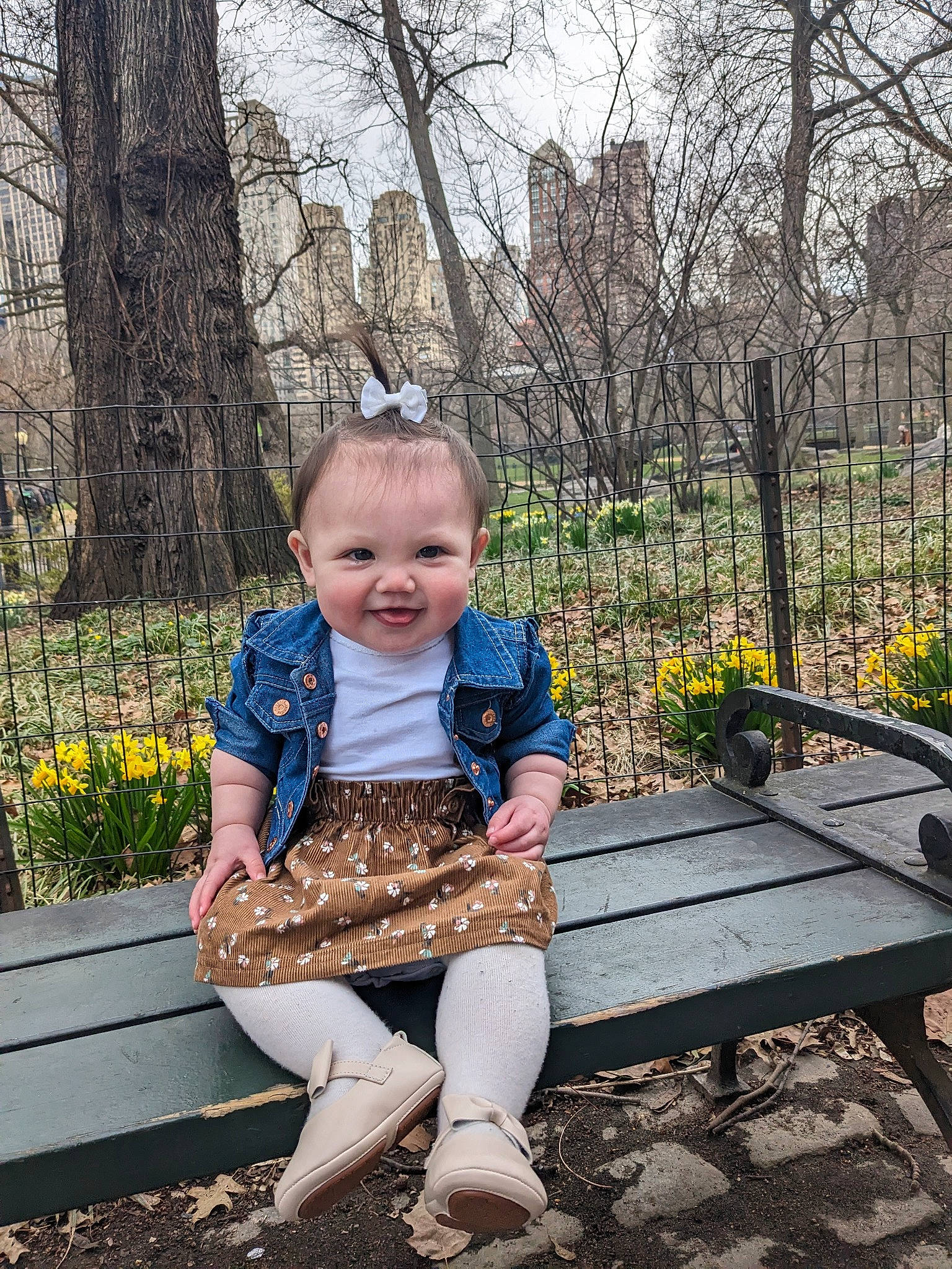 Gwynneth joined the competition — help win amazing prizes! baby, baby_toddler_clothing, child, flower, grass, happy, joy, leisure, outdoor_bench, outdoor_furniture, pattern, people_in_nature, person, plant, sitting, sky, smile, spring, toddler, tree