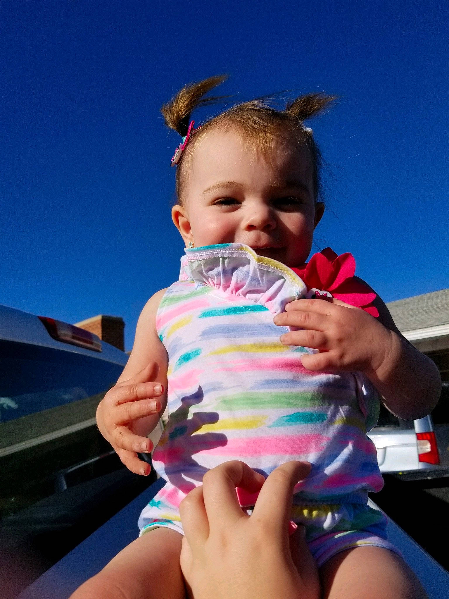 Cassie joined the competition — help win amazing prizes! baby, child, daughter, finger, fun, gesture, hand, happy, leg, leisure, neck, person, play, sitting, skin, sky, summer, sun_tanning, toddler, vacation