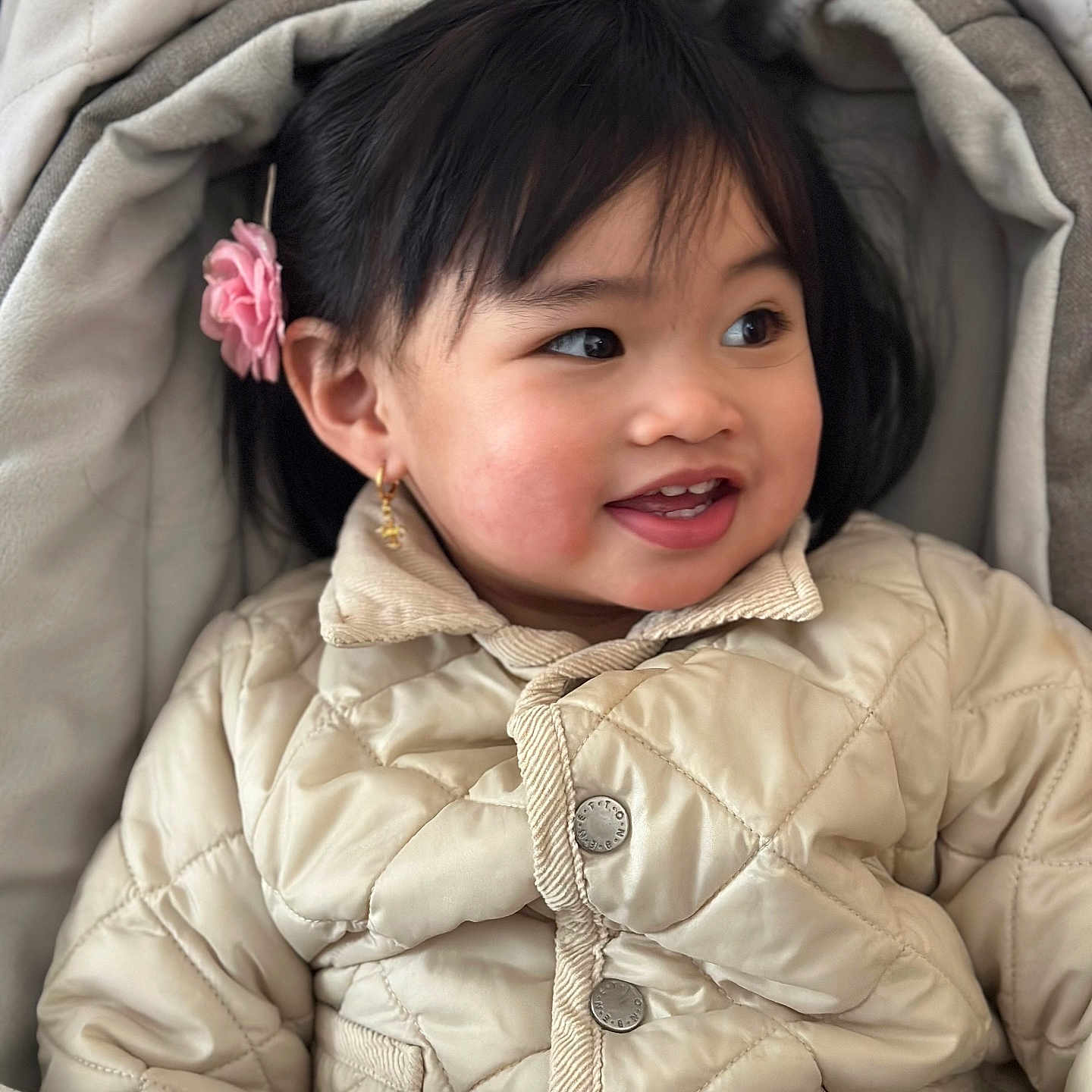 Sabrina Francesca joined the competition — help win amazing prizes! baby, clothing, coat, cushion, face, furniture, happy, hat, head, homedecor, hood, hoodie, jacket, knitwear, person, photography, portrait, smile, sweater, sweatshirt