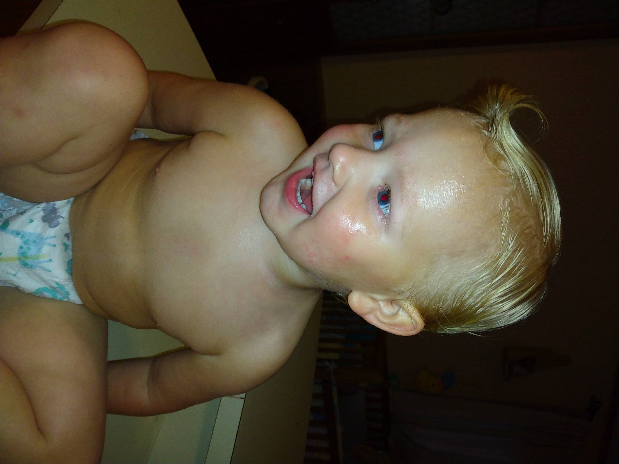 Travis is registered to the contest to win money with this photo: baby, cheek, chest, ear, eye, eyebrow, eyelash, hair, human_body, joint, lip, mouth, muscle, neck, nose, person, shoulder, skin, smile, stomach