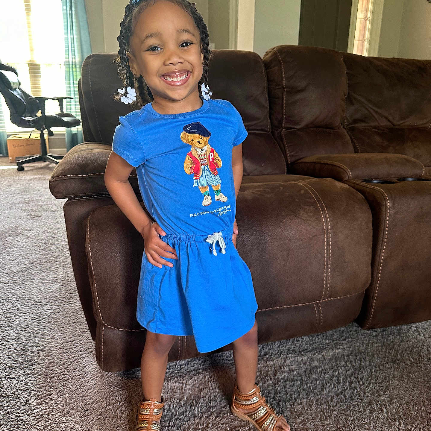 Ivy is registered to the contest to win money with this photo: architecture, building, child, clothing, couch, dress, face, female, footwear, furniture, girl, head, indoors, livingroom, person, photography, portrait, room, sandal, shoe