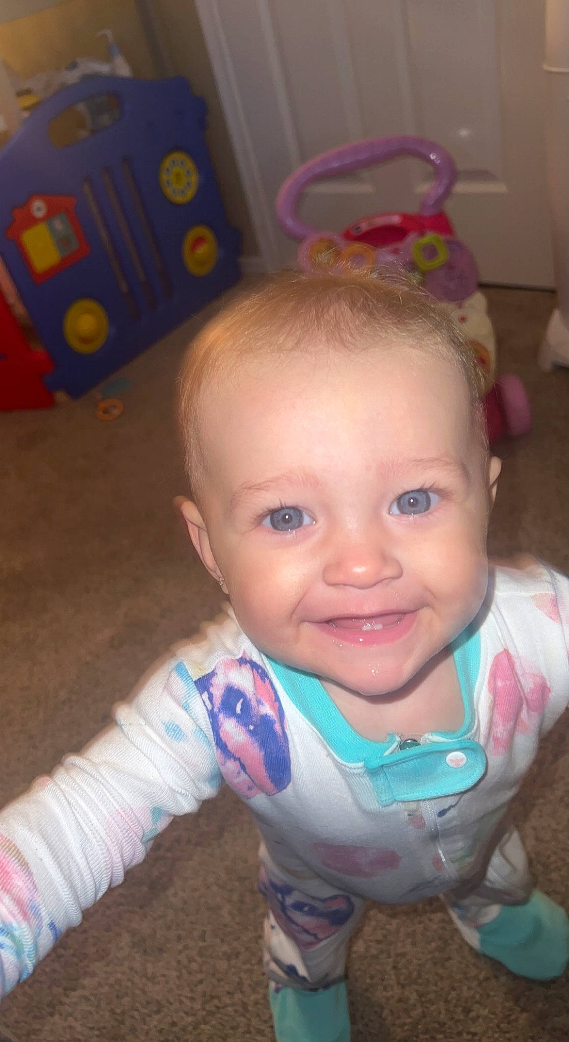 Preslee joined the competition — help win amazing prizes! arm, baby, baby_toddler_clothing, blue, cheek, chin, ear, eye, eyebrow, face, fun, happy, head, iris, joy, mouth, nose, person, pink, skin