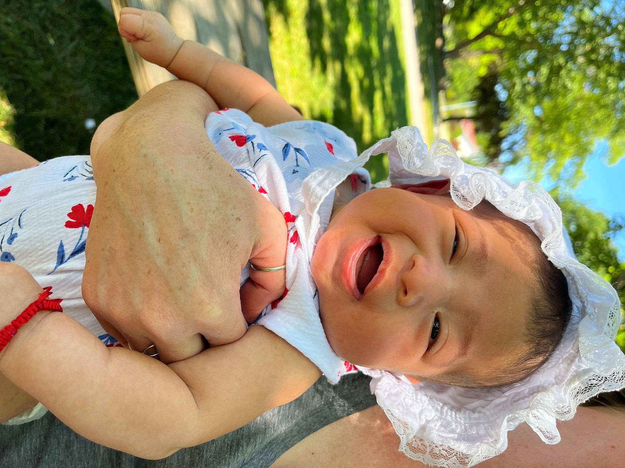 Vira joined the competition — help win amazing prizes! abdomen, baby, chest, child, fun, grass, happy, hat, leaf, leisure, navel, people_in_nature, person, recreation, smile, sun_hat, sunlight, thigh, toddler, tree