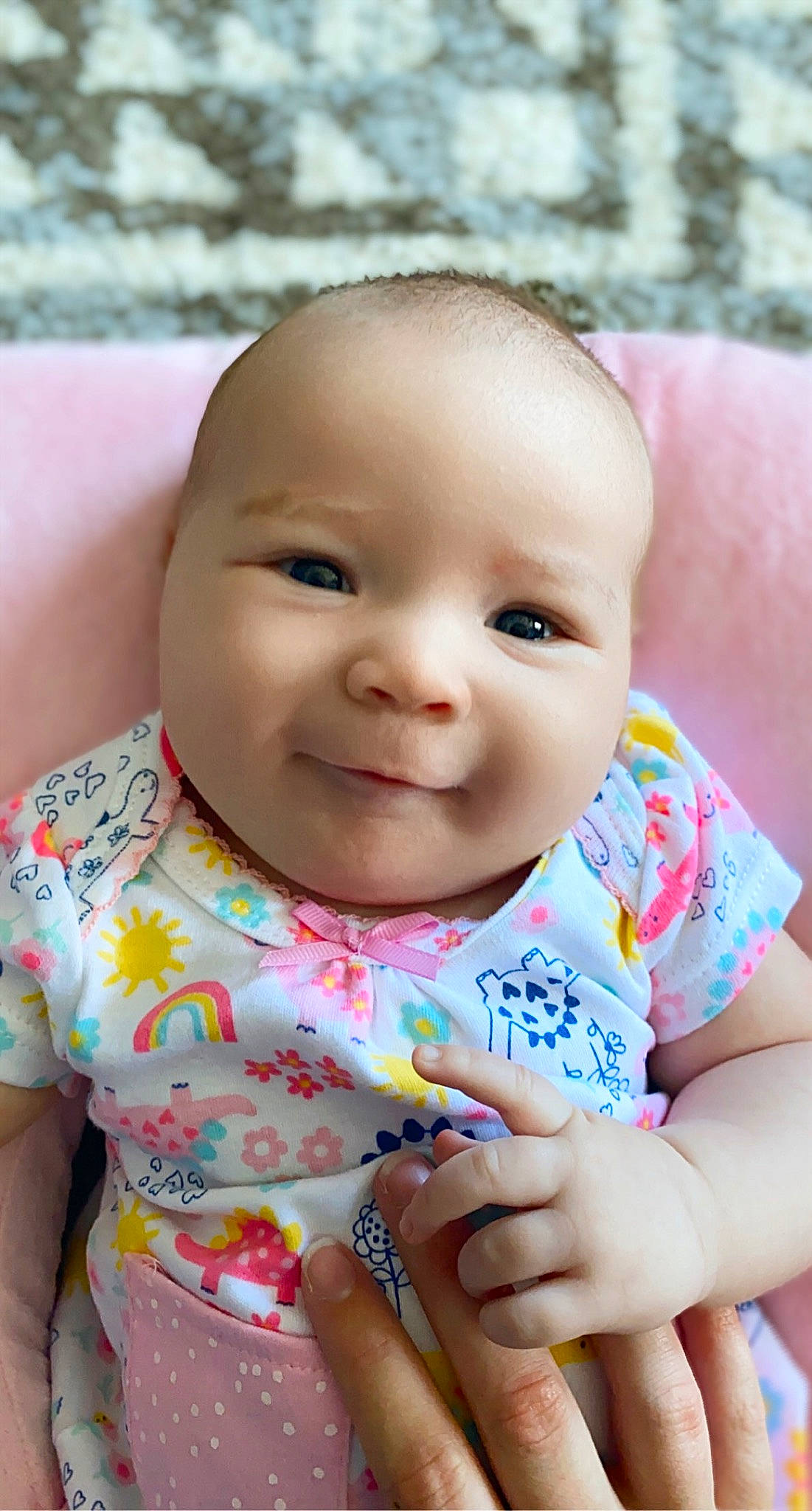 Arlowe joined the competition — help win amazing prizes! baby, baby_toddler_clothing, cheek, chin, eye, eyebrow, facial_expression, finger, gesture, happy, head, iris, lip, mouth, nose, person, pink, skin, sleeve, smile