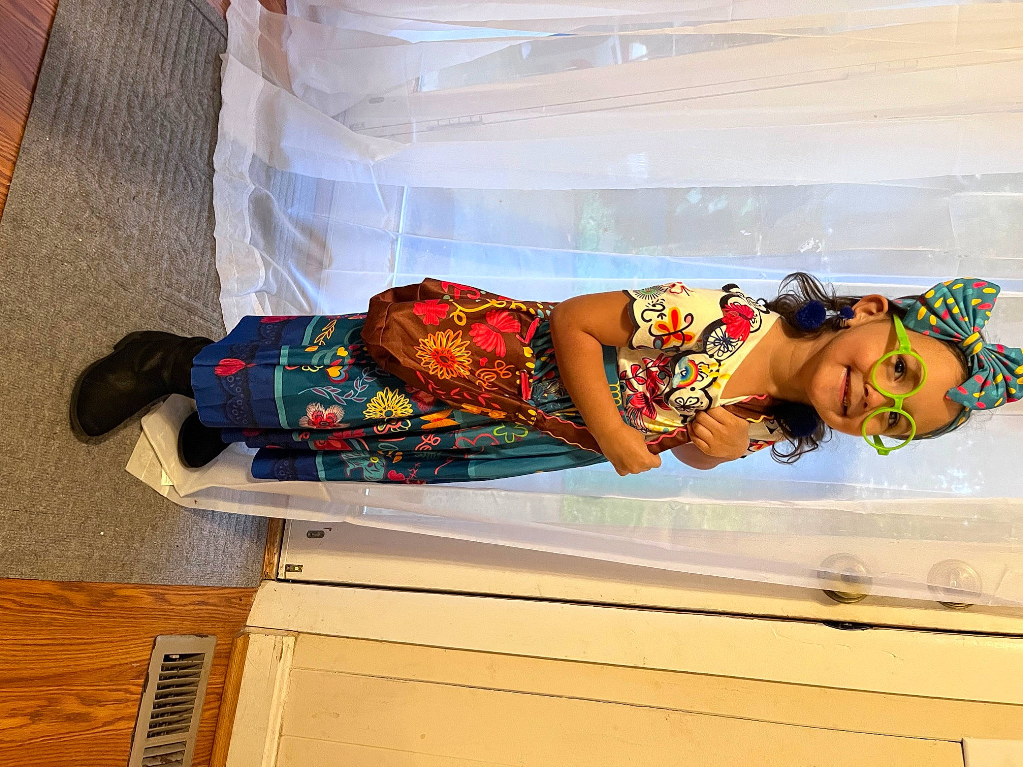 Ella joined the competition — help win amazing prizes! art, child, dress, eyewear, fashion_design, flower, fun, happy, human_leg, joy, leg, leisure, pattern, person, plant, room, sitting, sunglasses, textile, thigh