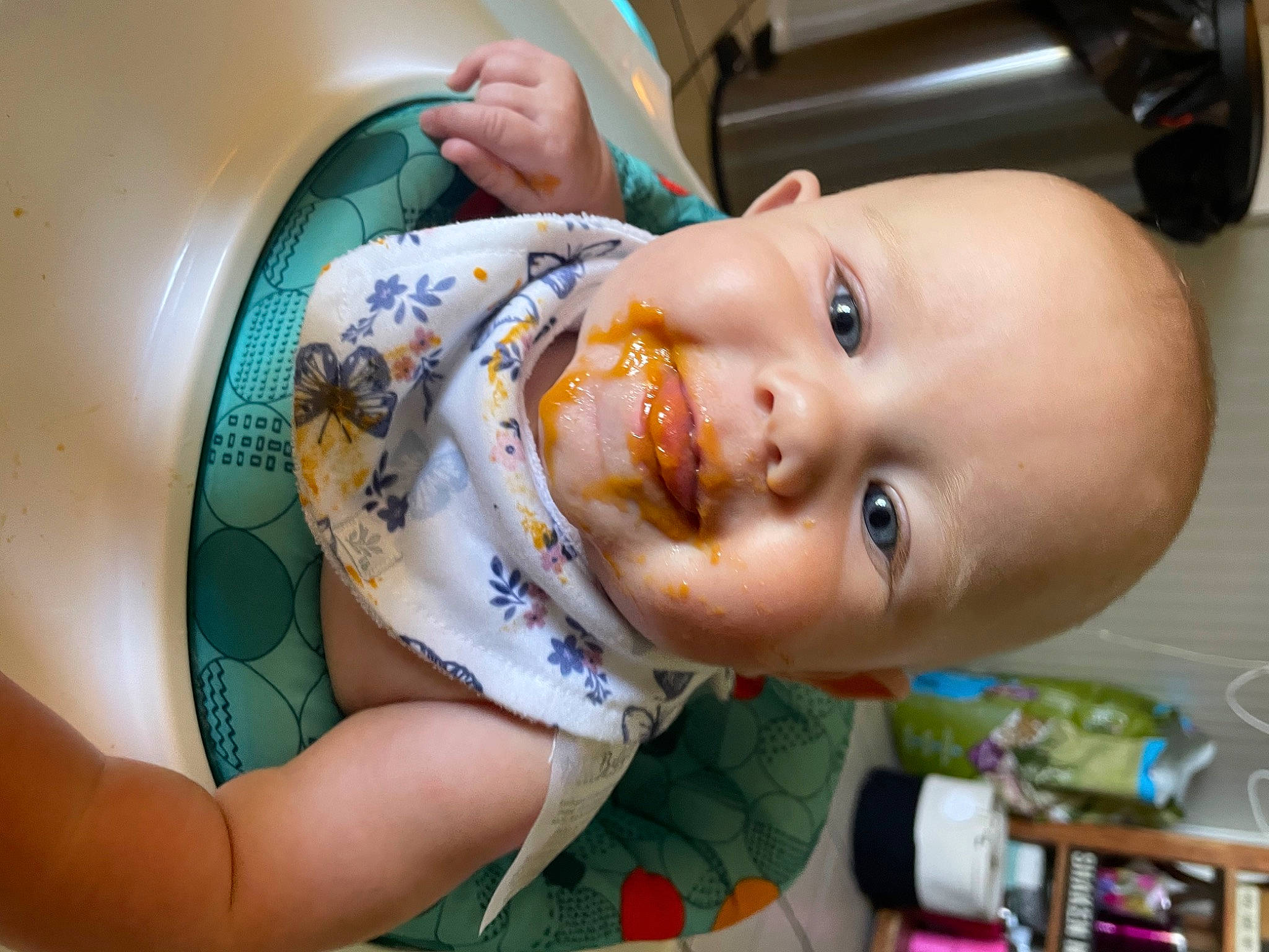 Kayleigh is registered to the contest to win money with this photo: baby, baby_food, baby_products, baby_toddler_clothing, bathing, bib, cheek, child, circle, drinkware, eyelash, food, fun, happy, mouth, nose, person, personal_protective_equipment, skin, toddler