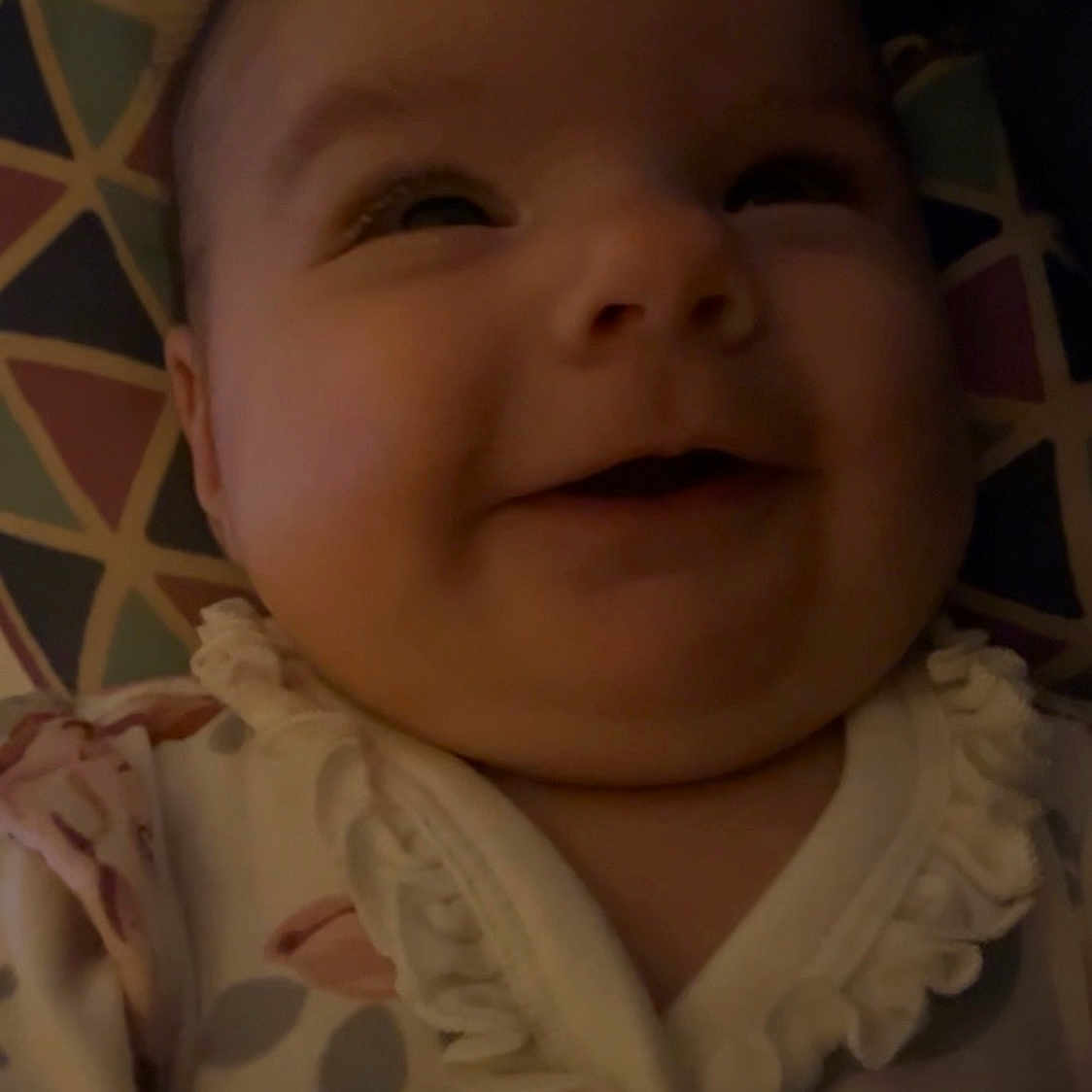 Salem Eleanor joined the competition — help win amazing prizes! baby, cheeks, child, closeup, clothing, cute, expression, face, happy, head, human, indoors, infant, joy, patterned_background, person, portrait, sleepwear, smile, young