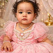 Xailis Zoé is registered to the contest to win money with this photo: toddler, child, princess, pink_dress, tiara, jewelry, bracelet, wand, curly_hair, portrait, indoor, decor, flowers, sparkle, cute, baby, costume, celebration, smile, young_child