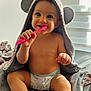 baby, bear_ears, blanket, brushing_teeth, child, curtains, cute, diaper, face, foot, hand, happy, indoor, infant, skin, smiling, sunlight, toothbrush, towel, window