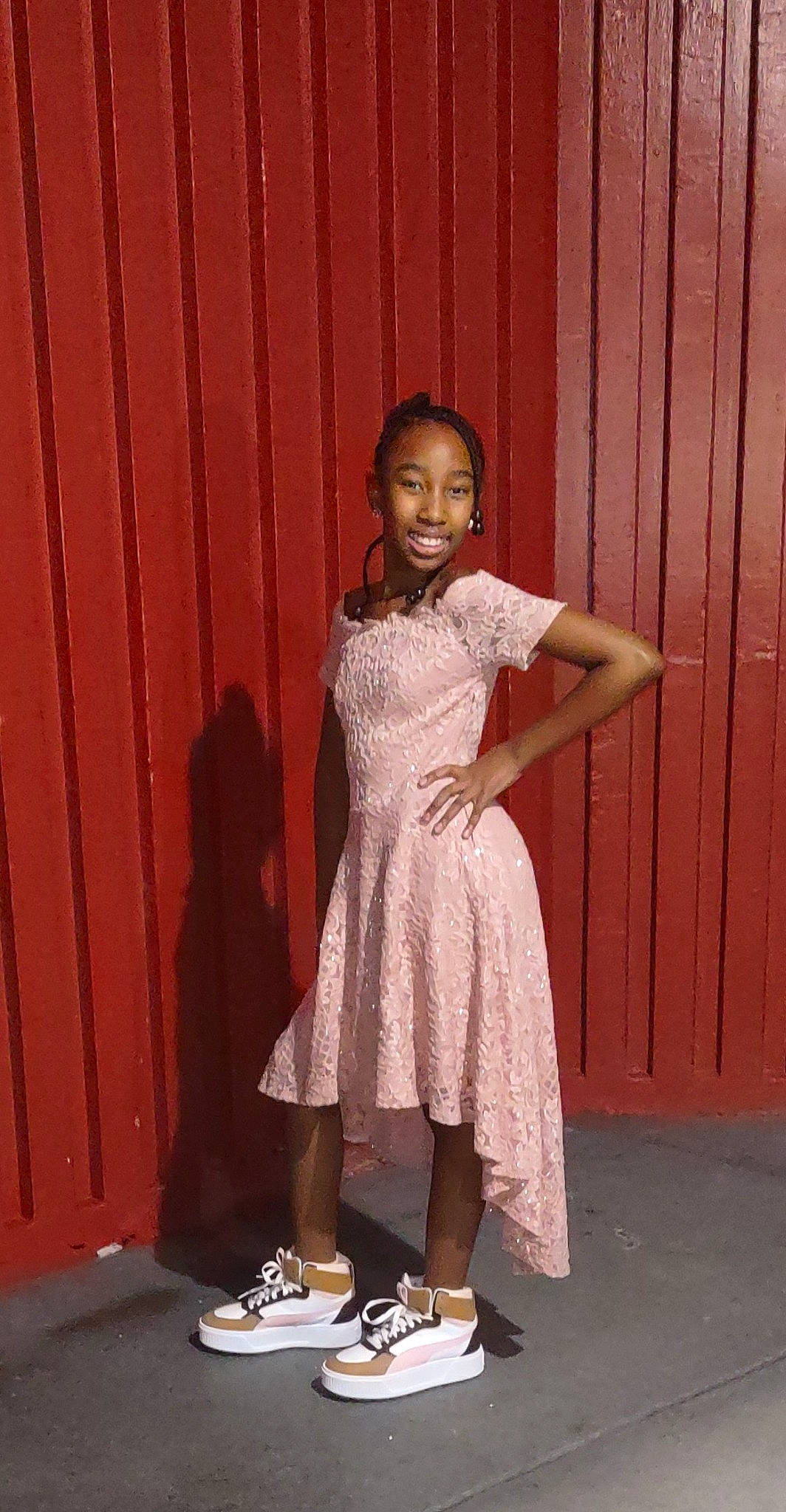 Ronique Javea joined the competition — help win amazing prizes! day_dress, entertainment, event, fashion_design, formal_wear, happy, human_leg, joy, knee, magenta, one_piece_garment, pattern, performing_arts, person, pink, sleeve, smile, thigh, trunk, vintage_clothing