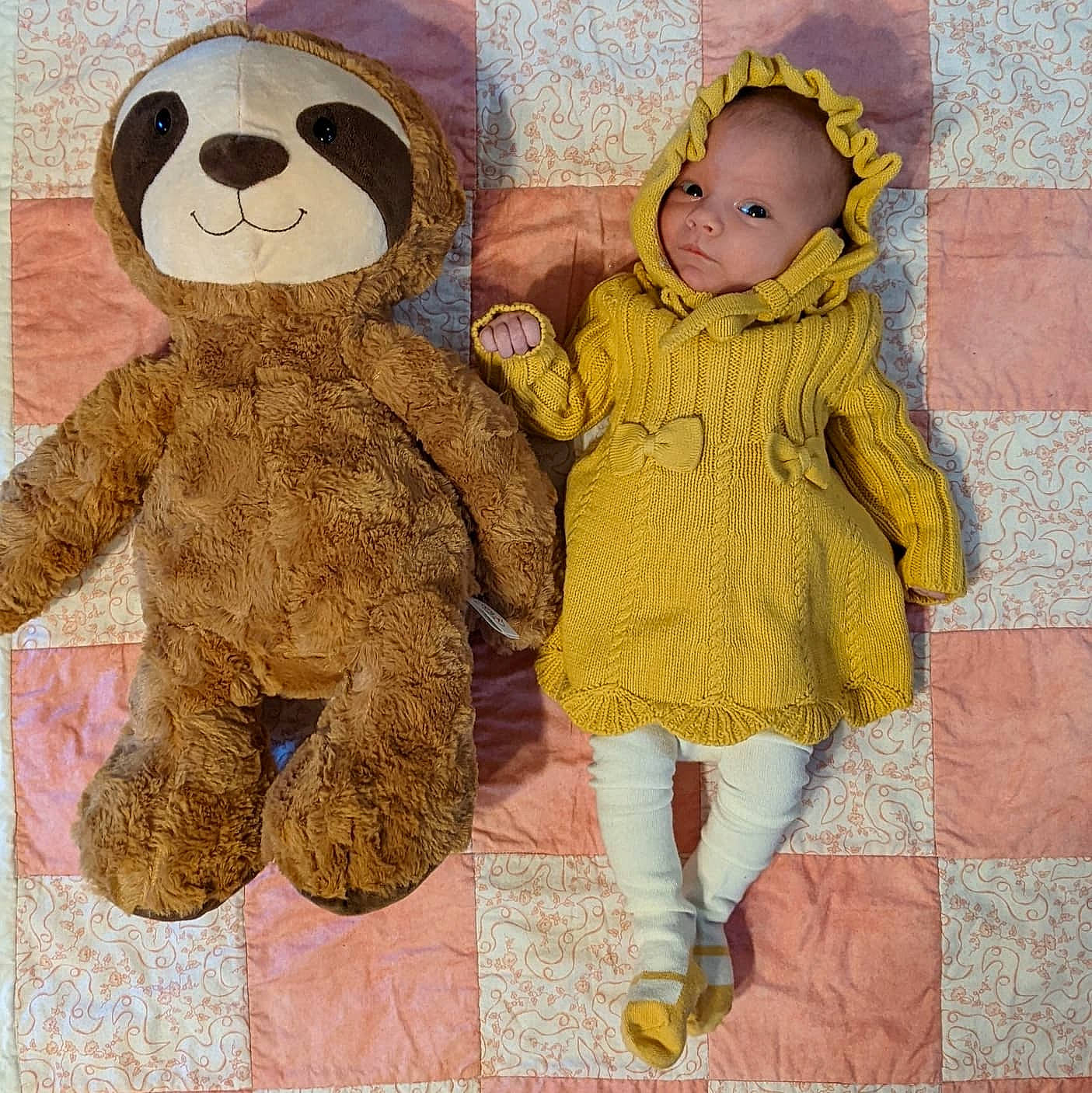 Diana is registered to the contest to win money with this photo: baby, baby_toddler_clothing, baby_toys, child, doll, fashion_accessory, fur, happy, pattern, person, plush, room, sleeve, sock, stuffed_toy, teddy_bear, terrestrial_animal, toddler, toy, vertebrate