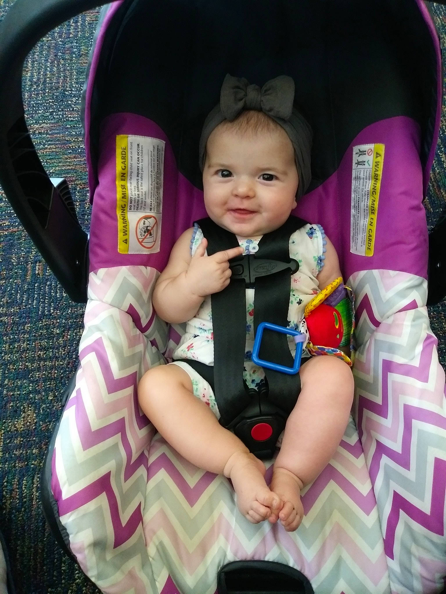 Stella joined the competition — help win amazing prizes! auto_part, baby, baby_carriage, baby_in_car_seat, baby_products, car_seat, child, eye, fun, person, pink, product, sitting, skin, toddler, vacation