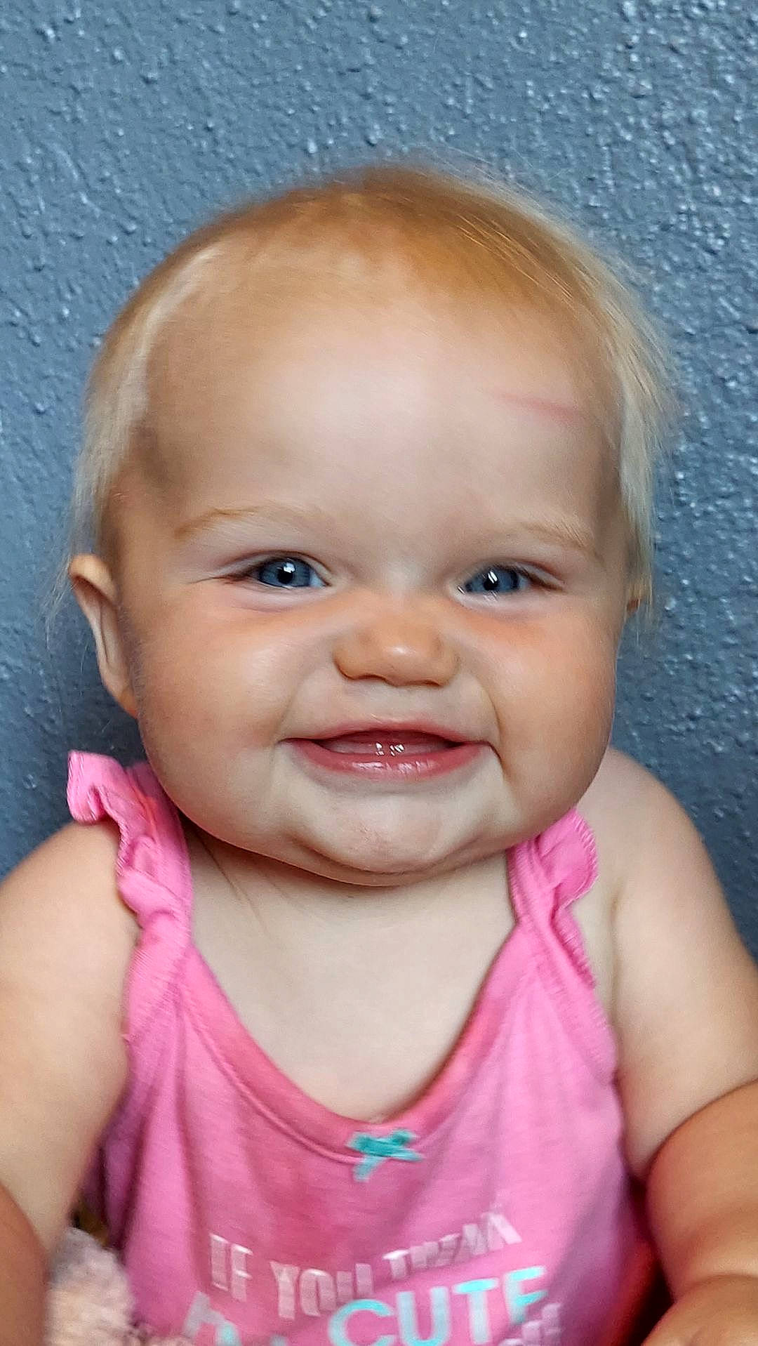 Bailey joined the competition — help win amazing prizes! baby, baby_toddler_clothing, cheek, chin, ear, eyebrow, eyelash, happy, iris, jaw, joy, lip, mouth, neck, nose, person, pink, skin, smile, toddler
