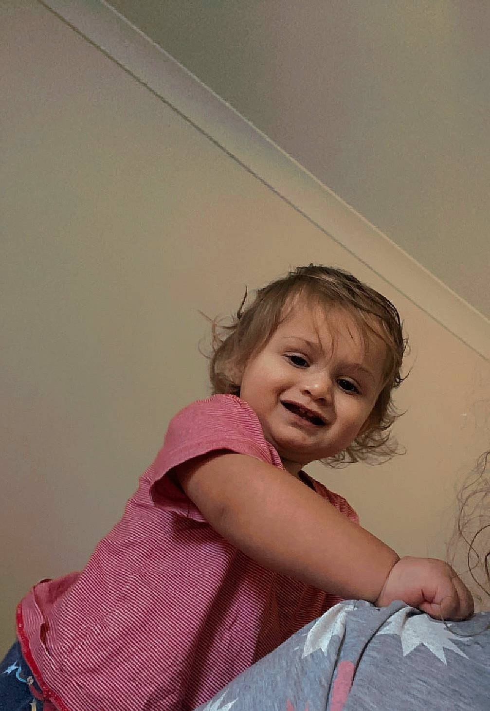 Elijah joined the competition — help win amazing prizes! baby_toddler_clothing, blond, cheek, child, chin, comfort, facial_expression, fun, happy, head, joy, linens, person, pink, shoulder, sitting, skin, sleeve, smile, standing