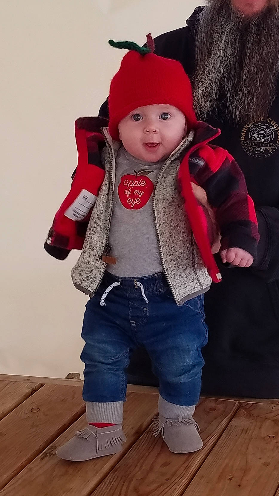 Genevieve joined the competition — help win amazing prizes! baby, baby_toddler_clothing, cap, cheek, child, clothing, face, headgear, headwear, hood, jacket, knit_cap, outerwear, pattern, person, pink, sleeve, toddler, white, winter