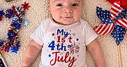 Enzo is registered to the contest to win money with this photo: baby, infant, smile, face, clothing, shorts, flag, pinwheel, decoration, patriotic, stars, red, white, blue, holiday, celebration, blanket, sign, fireworks, toddler