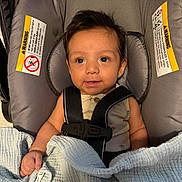 Nestor is registered to the contest to win money with this photo: baby, baby_boy, baby_girl, blanket, car_seat, child, clothing, cushion, cute, fabric, face, hands, head, indoors, infant, portrait, safety, seatbelt, smiling, young_child