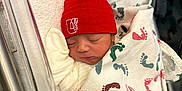 Nestor is registered to the contest to win money with this photo: baby, bassinet, bed, blanket, child, clothing, cozy, cute, footprint_pattern, hospital, infant, newborn, newborn_baby, red_hat, rest, sleep, sleeping, soft_toy, stuffed_animal, wrapped