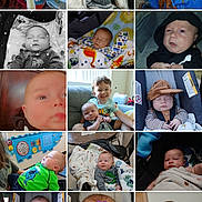 Jax joined the competition — help win amazing prizes! baby, infant, toddler, sleeping, smiling, blanket, clothing, indoor, car_seat, toy, sibling, child, face, head, portrait, nap, happy, cute, playful, cozy