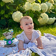 Ostin joined the competition — help win amazing prizes! baby, toy, blanket, grass, flowers, sunlight, smile, outdoor, child, nature, greenery, cute, infant, play, happy, summer, garden, toddler, face, clothing