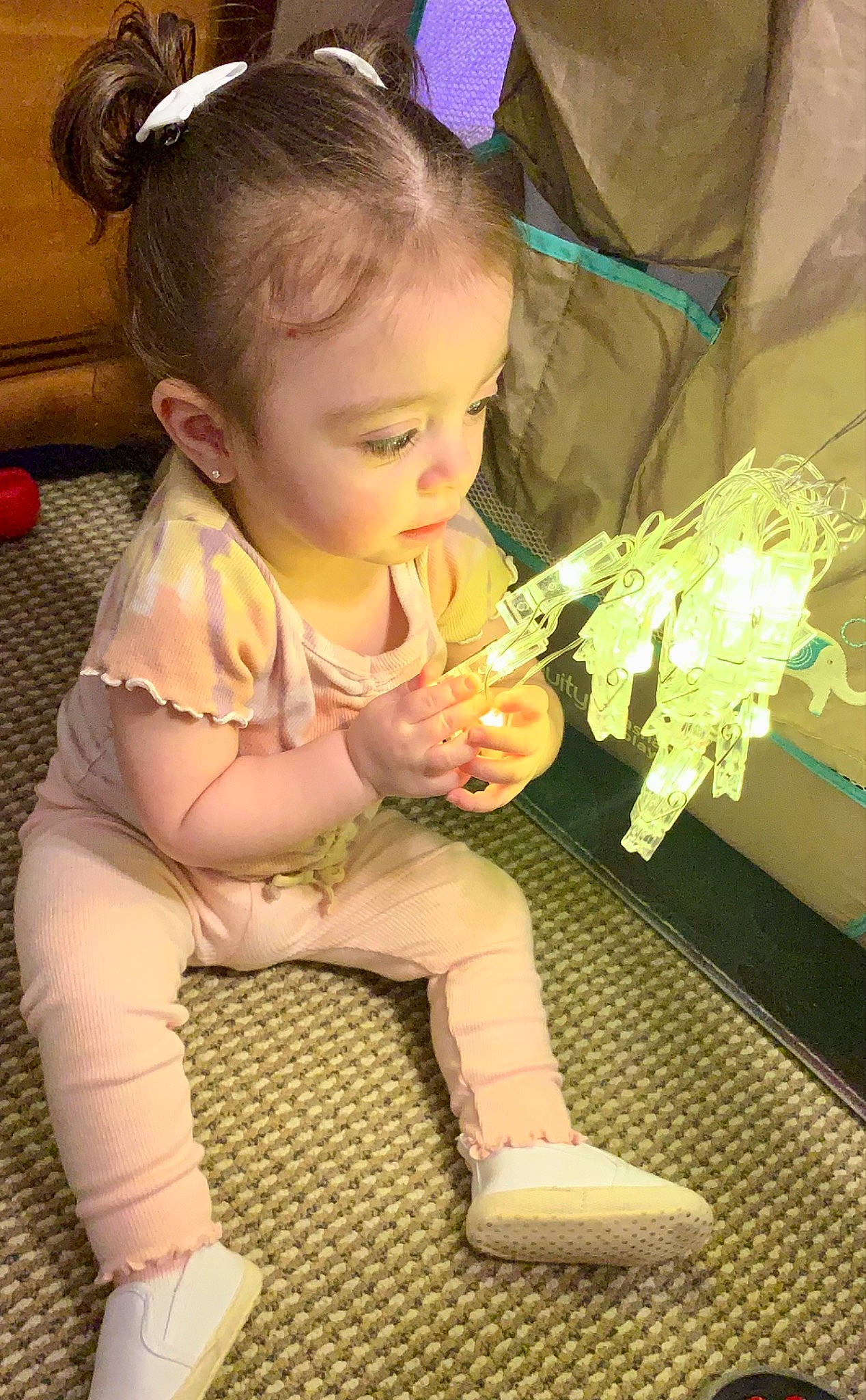 Gracie Lovee joined the competition — help win amazing prizes! baby, baby_toddler_clothing, child, flooring, fun, grass, hairstyle, happy, headband, headpiece, human_leg, person, play, room, sitting, skin, snapshot, sock, thigh, toddler