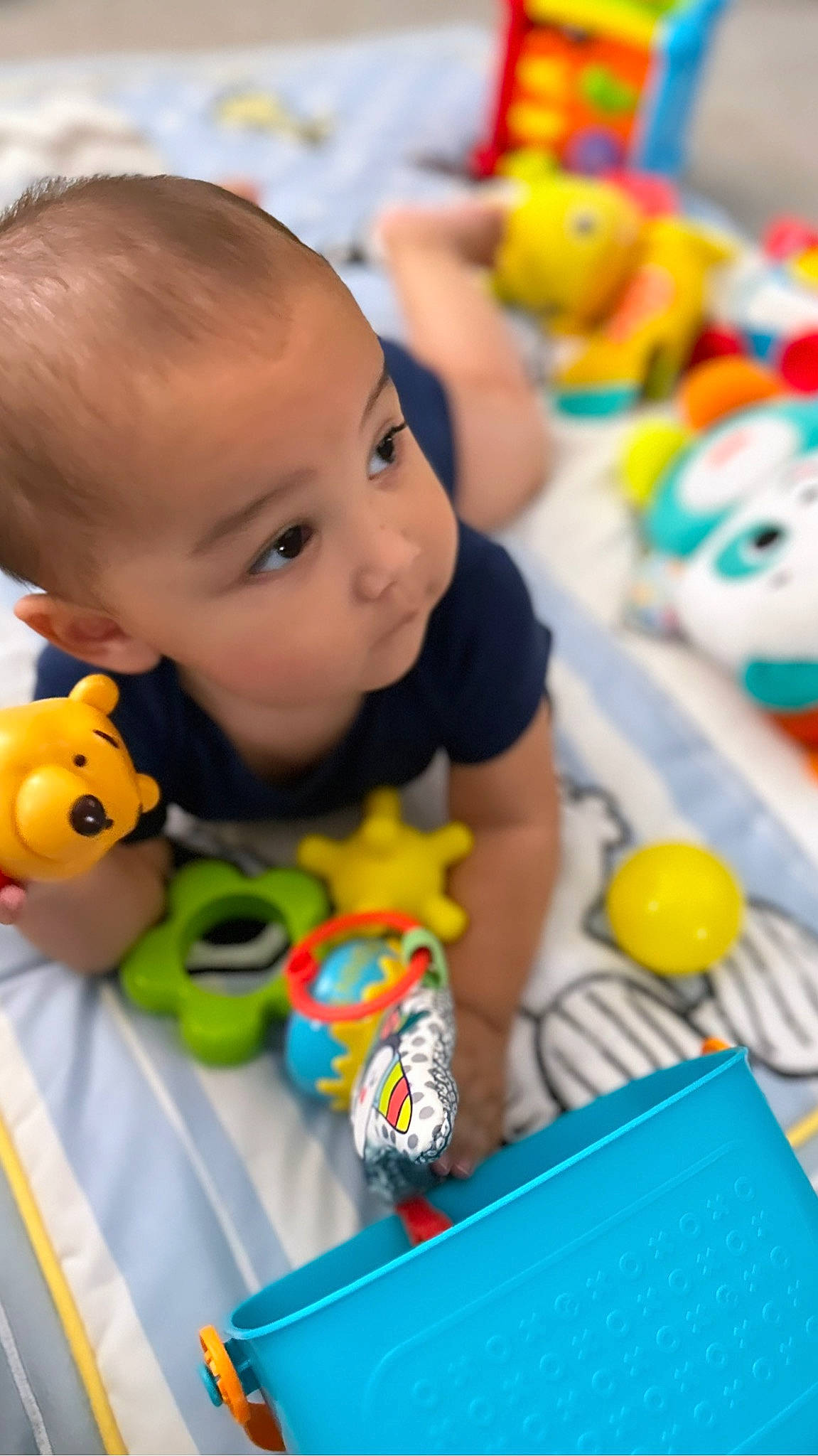 Luciano joined the competition — help win amazing prizes! adaptation, baby, baby_playing_with_toys, baby_products, baby_toys, child, event, fun, green, happy, head, leisure, person, play, product, room, sitting, stuffed_toy, toddler, toy